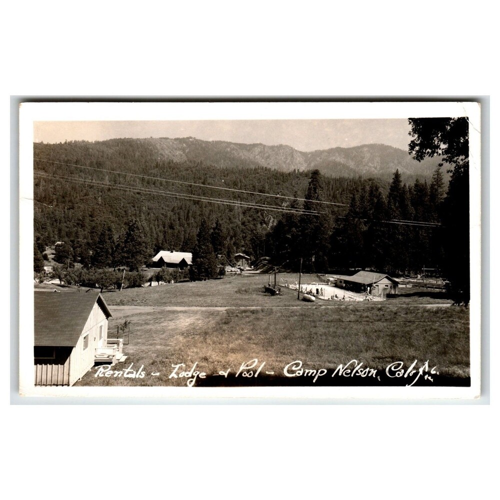 Camp Nelson, California RPPC Postcard - Lodge, Pool & Rentals View 1954
